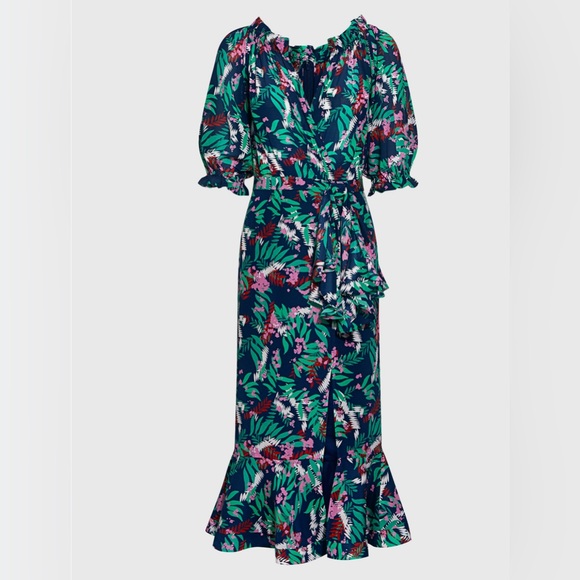 SALONI Olivia Midnight Fern Wrap Dress *flaw - Picture 1 of 16